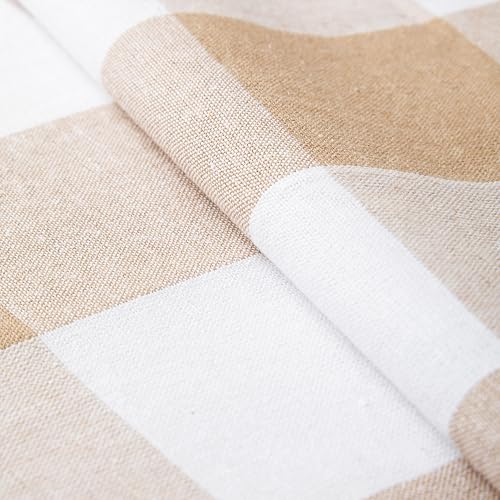 Image of Encasa XO Cotton Table Runner for 8 Seater | Size 13x91 in | Buffalo Beige Checks - Machine Washable & Durable