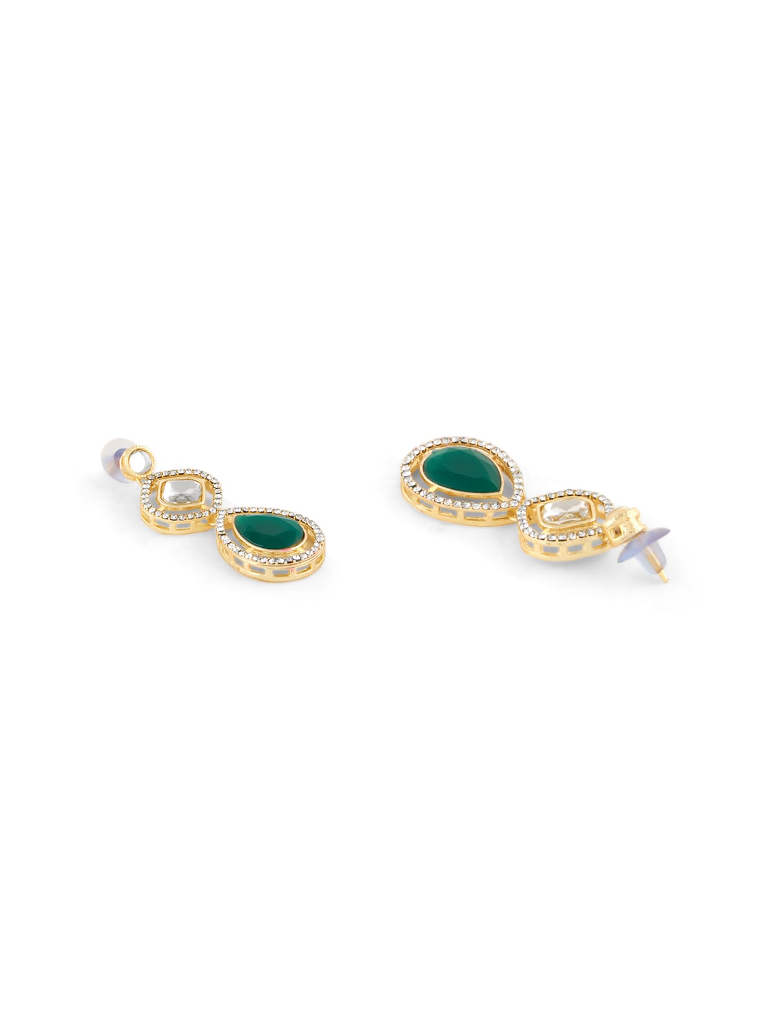 ZAVERI PEARLS Green Dazzling Stones Austrian Diamonds Embellished Layered Necklace & Earring Set For Women-ZPFK18891 3