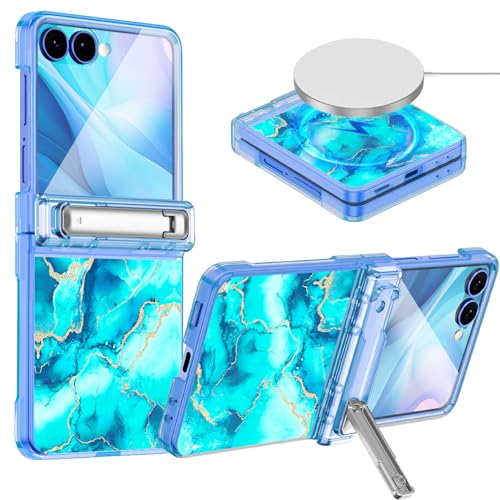 Shecaset for Galaxy Z Flip 7 Case,[Compatible with MagSafe][Built-in Screen Protector][Kickstand][Hinge Protection],Hard PC Slim Fit Shockproof Protective Case for Samsung Galaxy Z Flip 7,Light Blue - image 1
