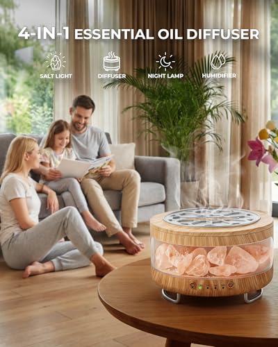 Essential Oil Diffuser with Himalayan Salt Lamp, 350ml Ultrasonic Aromatherapy Humidifier, 7 Colors LED Light, Timer & Auto Shut-Off for Home Bedroom Office Spa Yoga - Image 5