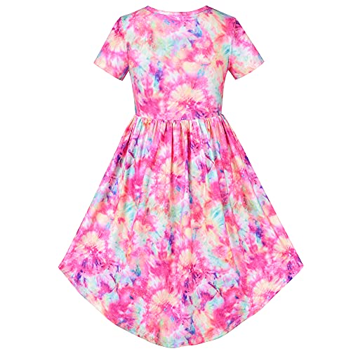 Sunny Fashion Girls Dress High-Low Fairy Hem Tie-dye Style Casual Short Sleeve2