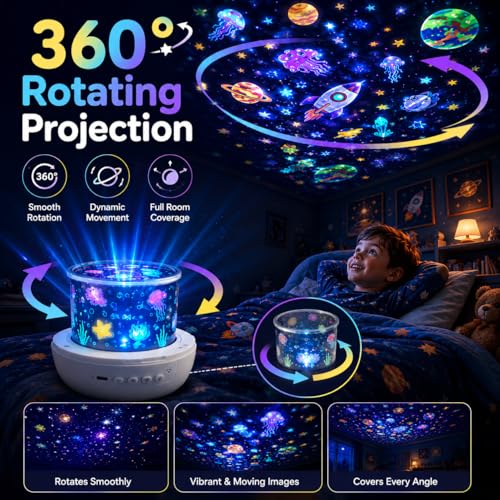 Image of One94Store Star Galaxy Projector Night Lamp for Kids, USB Rechargeable LED Ceiling Projector with 6 Projection Films, Space Ocean Unicorn Stars Light for Bedroom Room Decor & Gifts
