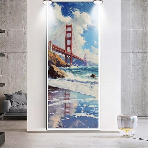 Large Diamond Painting Olas puente 70x160cm，Grande Punto de Cruz Kit Completo DIY Round Diamantes Art，Diamond Painting Adultos Kit Mosaicos Manualidades para Decoración de Pared Hogar Gifts G86