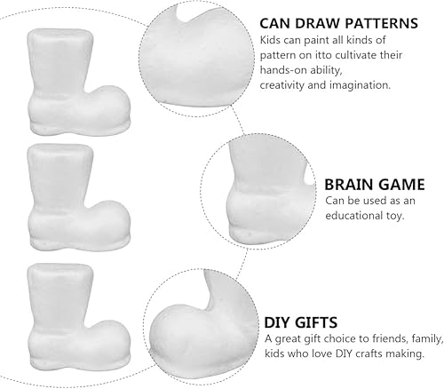 Miniatura 7 de Sewroro 10 botas de Navidad de espuma de poliestireno, ornamento de espuma para bricolaje, botas de Navidad de espuma blanca, bola de espuma para