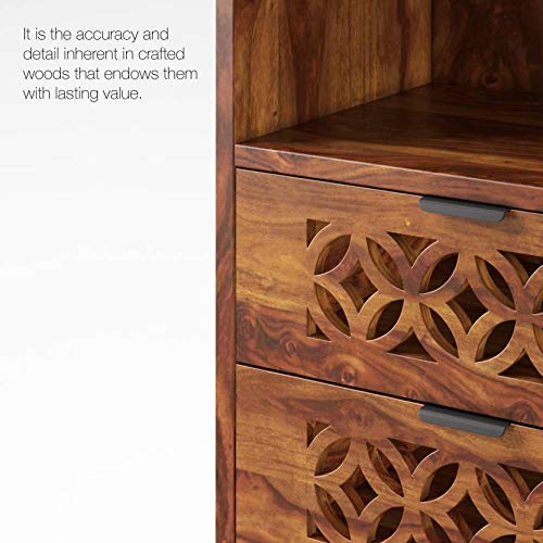 Image of Jangid Handicraft Solid Sheesham Wood Bedside Table for Bedroom | Wooden Bed Side Nightstand End Table with 2 Drawer & Open Shelf Storage for Home & Living Room | Sofa Side Table | Honey Finish