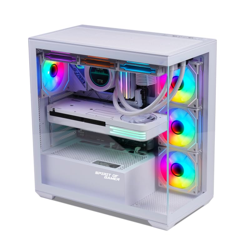 Spirit Of Gamer - Spark Artic, Case PC Gaming RGB Aquarium, Compatibile ATX/mATX/mITX, 6 Ventole ARGB da 120 mm incluse, Torre Gaming Vuota con Pannello Frontale e Laterale in Vetro Temperato da 4 mm