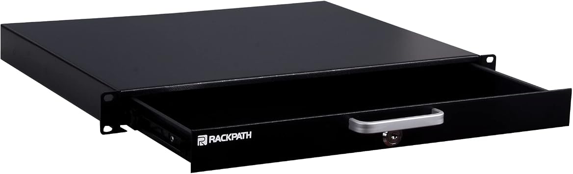 RackPath 1U Rackmount Drawer for 16" AV/Network/DJ Equipment Rack or Cabinet with Lock and Key