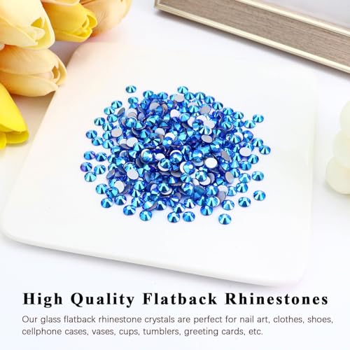 Image of 288PCS SS30 Crystal Glass Flatback Rhinestones, Round Flat Back Crystal Gems for Nail Art and Craft Clothes, Glue Fix Diamond Stones Capri Blue AB (6.4-6.6mm)