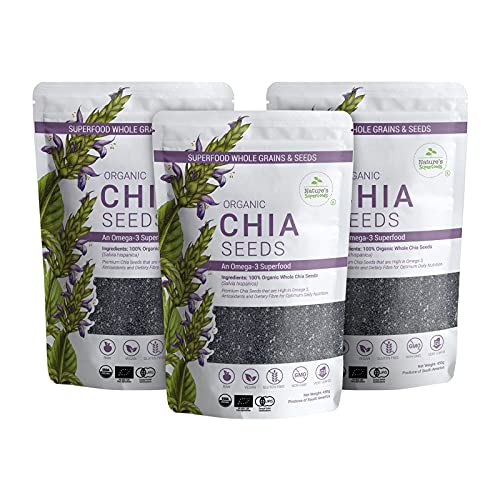 Natures Superfoods Organic Black Chia Seeds 450G x 3 | Non-GMO Gluten-Free Vegan | High in Omega-3 & Dietary Fiber for Smoothies Salads Baked Goods & Healthy Recipes