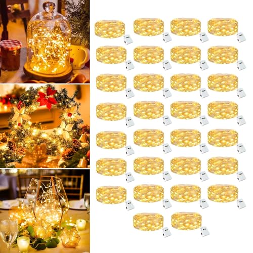 Warm White Fairy Lights 20 LED 7Ft Battery Operated Twinkle - Waterproof IP65 for DIY Mason Jars Wedding Party Decoration