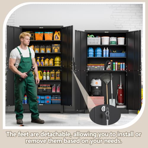 Image of PAOFIN Metal Kitchen Pantry Storage Cabinet with Lock Doors and Shelves