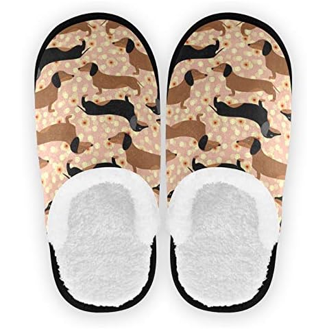 Mnsruu Floral Print Dachshund Dog House Slippers Non Slip Cotton Slippers Home Hotel Spa Bedroom Travel M for Men Women Cover