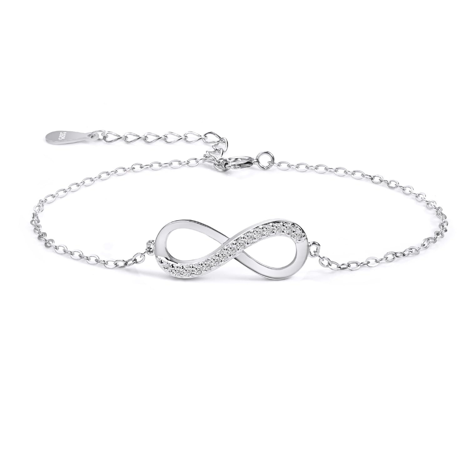 zooting Pulsera de joyería de plata de ley con circonita cúbica 925 para mujer, Infinity Symbol Love regalo para cumpleaños de Navidad, San Valentín