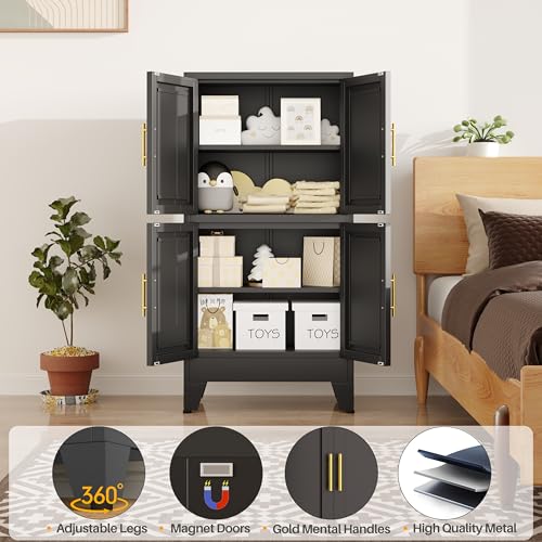 Image of winiowa 47 inch Tall Kitchen Pantry Cabinet, Metal Storage Cabinet with Doors and Adjustable Shelves, Black Freestanding Pantry Cabinet for Kitchen, Dining Room, Living Room, Laundry Room, Bathroom