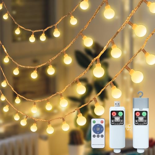YIFMOO LED Lichterkette Innen Batterie 10M 100 LED USB Aufladbare Kugeln Lichterkette mit Timer & 8 Modi IP65 Wasserdicht Lichterketten Außen Batterie für Zimmer Balkon Garten Weihnachten Deko