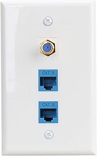 Ethernet Wall Plate, Ethernet Coax Wall Plate with 2 Cat6 Ethernet Coupler and 1 Coax-F Type Jack, Coax Ethernet Wall Plate 3 Port-White