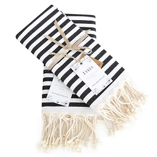Lykia Turkish Hand Towel Set Of 2 - Decorative Hand Towels For Bathroom And Kitchen - 100% Cotton 17X40 Inches - Great For Bath And Farmhouse Boho Style Housewarming Decor Gifts (Black And White) #TOP5