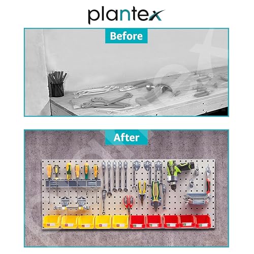 Image of Plantex Tool Organizer for Workshop /Metal Pegboard for Garages /Tool Storage Board /Hanging Pegboard - 120 x 45 cm (Silver)