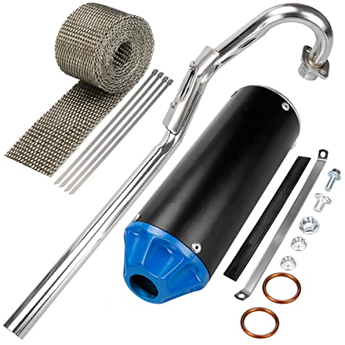 GREHUA 28mm Exhaust Muffler Assembly Compatible with 125cc 110cc 90cc 70cc SSR110 SSR125 CRF50 CRF70 XR50 Taotao DB10 DB14 Baja Xpro Apollo Rocketa TTR SDG Coolster Pit Dirt Bike Parts with Heat Wrap