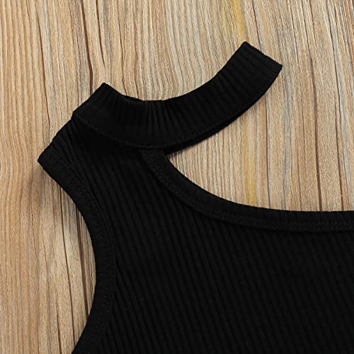 Goocheer Little Toddler Baby Girl Off Shoulder Knit Sleeveless T-Shirt Tank Vest Tops Shorts Pants +Belt Kids Summer Clothes Set (Black+Army Green, 1-2T) #TOP2