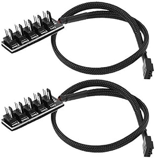 PWM Fan Hub PC 5 Way Splitter Sleeved PWM Fan Splitter Hub Adapter Cable for 12V Desktop Computer Cooler Case Fans 4-Pin & 3-Pin 14 inches (2 Pack) TeamProfitcom