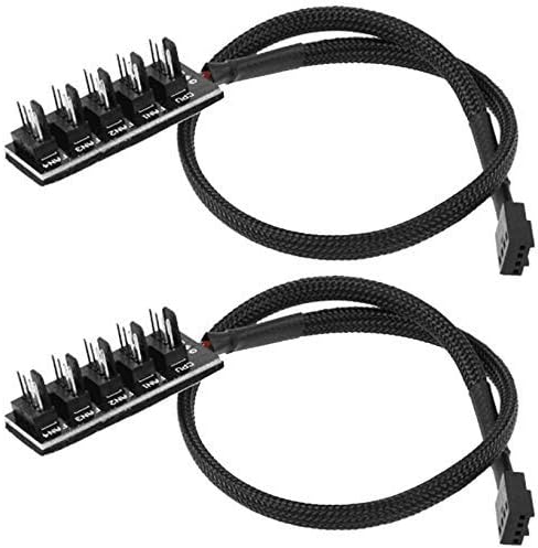 PWM Fan Hub PC 5 Way Splitter Sleeved PWM Fan Splitter Hub Adapter Cable for 12V Desktop Computer Cooler Case Fans 4-Pin & 3-Pin 14 inches (2 Pack) TeamProfitcom