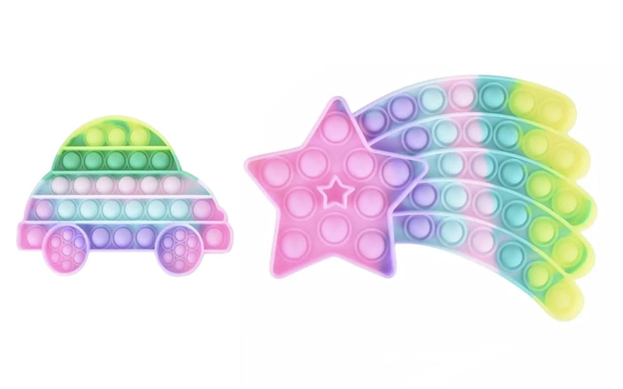 PLUSPOINT 2 Pack Rainbow Pop Fidget Toy, Push Pop Bubble Fidget Sensory Toy for Kids and Adults, Fidget Popper Stress Reliever- Shapes Sensory Fidget (Macaron 2 pc)