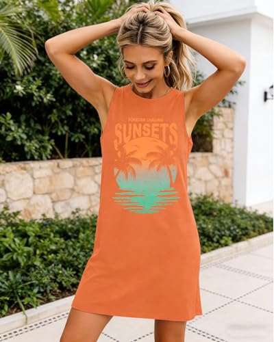 Image of MYHALF Summer Tank Dress for Women Sleeveless Beach Vacation Sundress Short Coconut Tree Sun Dress Casual Coverup