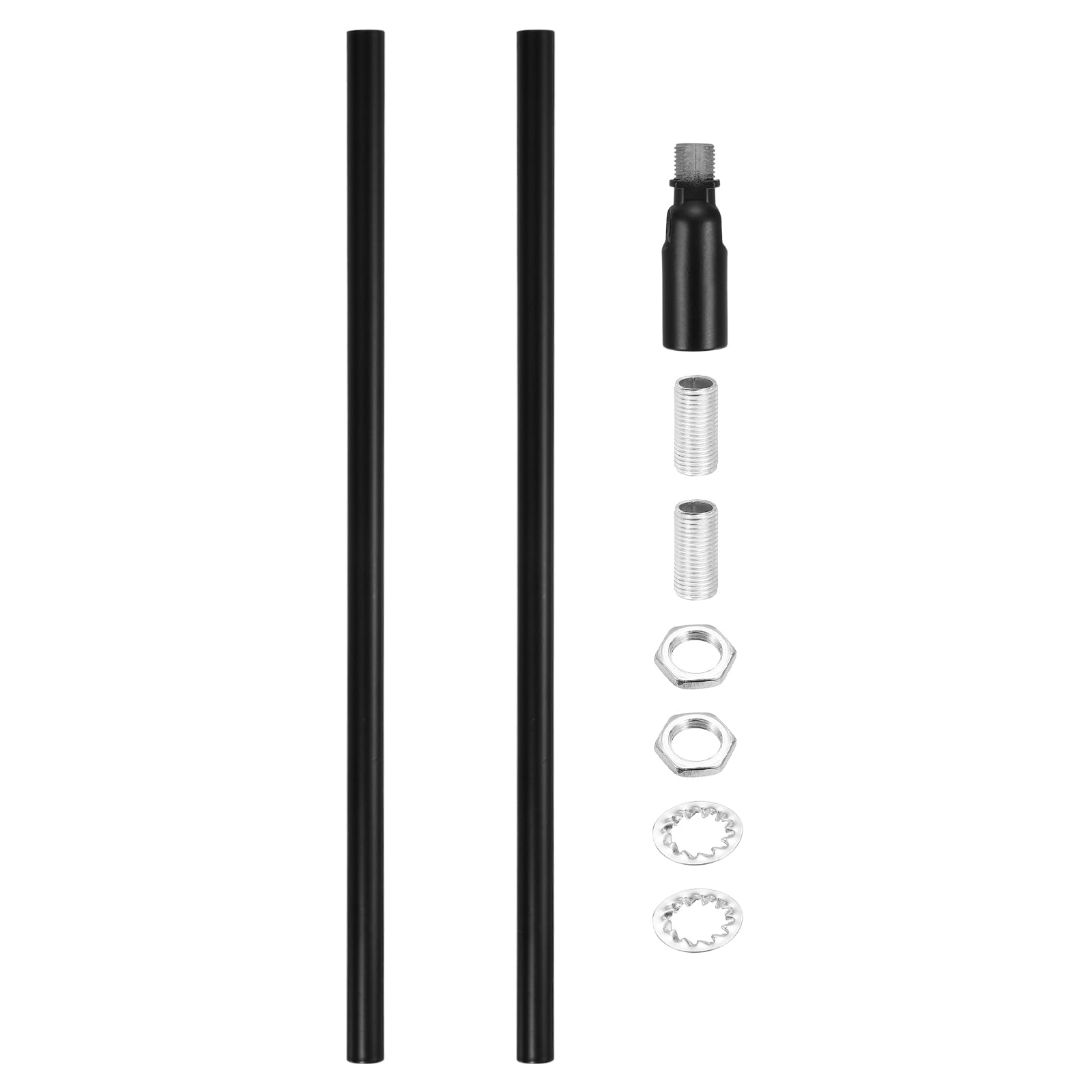 VIAPUICE Ceiling Lamp Extension Rod M10x300mm - 2 Pcs Straight Pipe Lamp Stems Rod with Sloped Ceiling Adapter Kits, for Chandeliers Pendant Light Fixture Downrods Island Lighting, Black