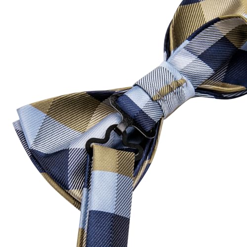 Image of Dubulle Mens Paisley Striped Bowtie Set Pre-tied Bowtie for Men and Pocket Square Set Wedding Business