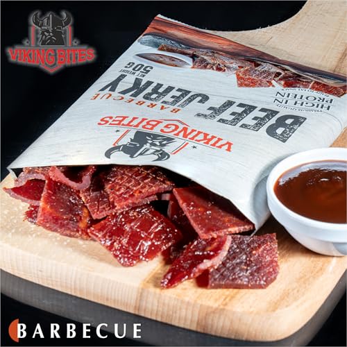 Viking Bites Beef Jerky Barbecue 400g (8 x 50g) – Getrocknetes Rindfleisch – Fleischsnack mit hohem Proteingehalt