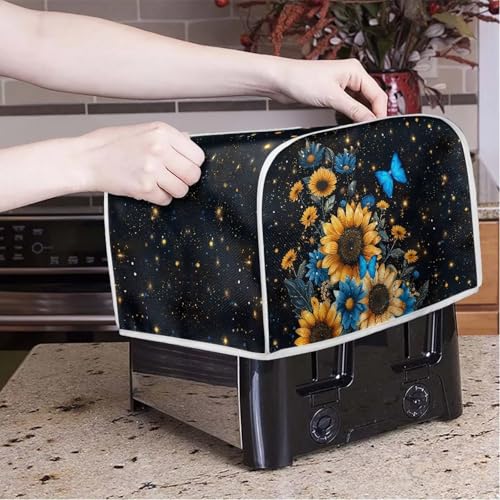 Image of Talayituse Sunflower Butterfly Print 2 Slice Toaster Cover, Lightweight Dust Protection, Washable, Bread Maker Cover