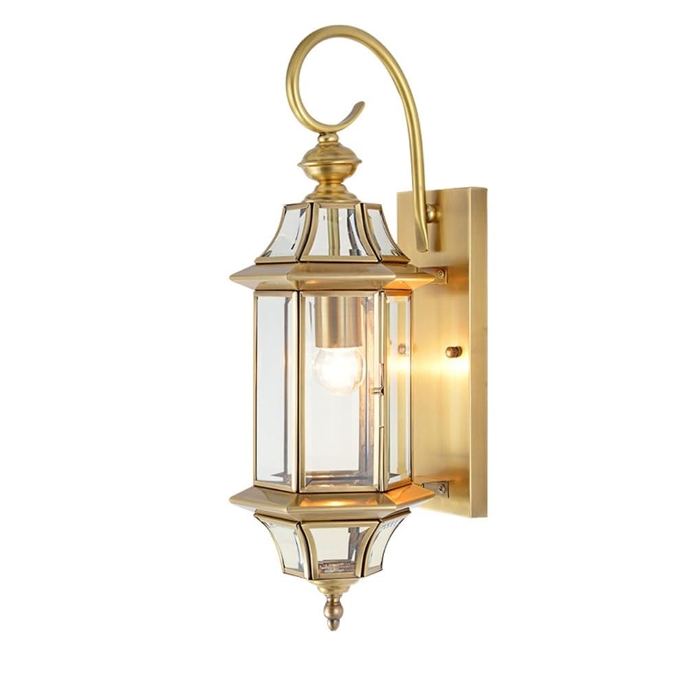 OZBMA Japanese-Style Brass Wall Light Clear Glass Shade Lamp Outdoor Waterproof Sconce for Courtyard Garden Garage Hallway Aisle