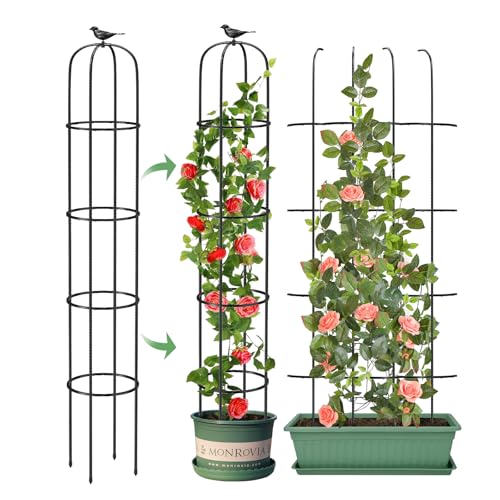 Tower Obelisk Garden Trellis for Climbing Plant，73.6inch Rustproof Metal Potted Plant Climbing Support for Indoor Outdoor Flowers Vegetable Fruits Vines Support （1pcs）