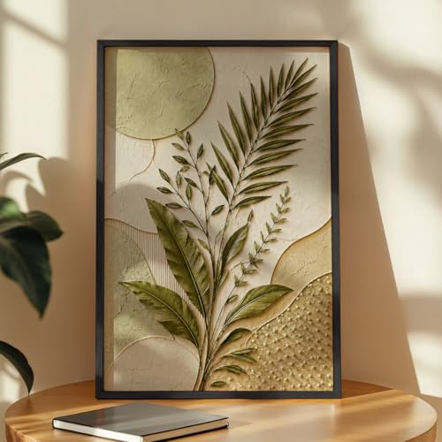 Image of NoWorries 3D Botanical Leaf Wall Painting with Frame Set of 1 | Premium Textured Green Palm Leaf Artwork, Modern Nature Wall Decor for Living Room, Bedroom, Office and Home Decoration (3d Art-14,13x19inch)