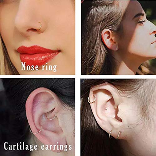 Gagabody 2Pcs 7Mm Nose Hoop 14 Gauge Earrings Helix Earring Tragus Earring Daith Earrings Nose Ring Hoop 14G Nose Rings Cartilage Earring Rook Earring Black Nose Piercing Jewelry Septum Clicker Septum Ring thumb #5