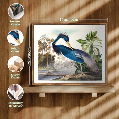 crmotu Bird Framed Wall Art, Heron Vintage Wall Decor Paintings, Nature Animal Canvas Art Prints, Still Life Aesthetic Wall Pictures for Living Room Bedroom Bathroom Farmhouse Cottagecore, 12x16inch