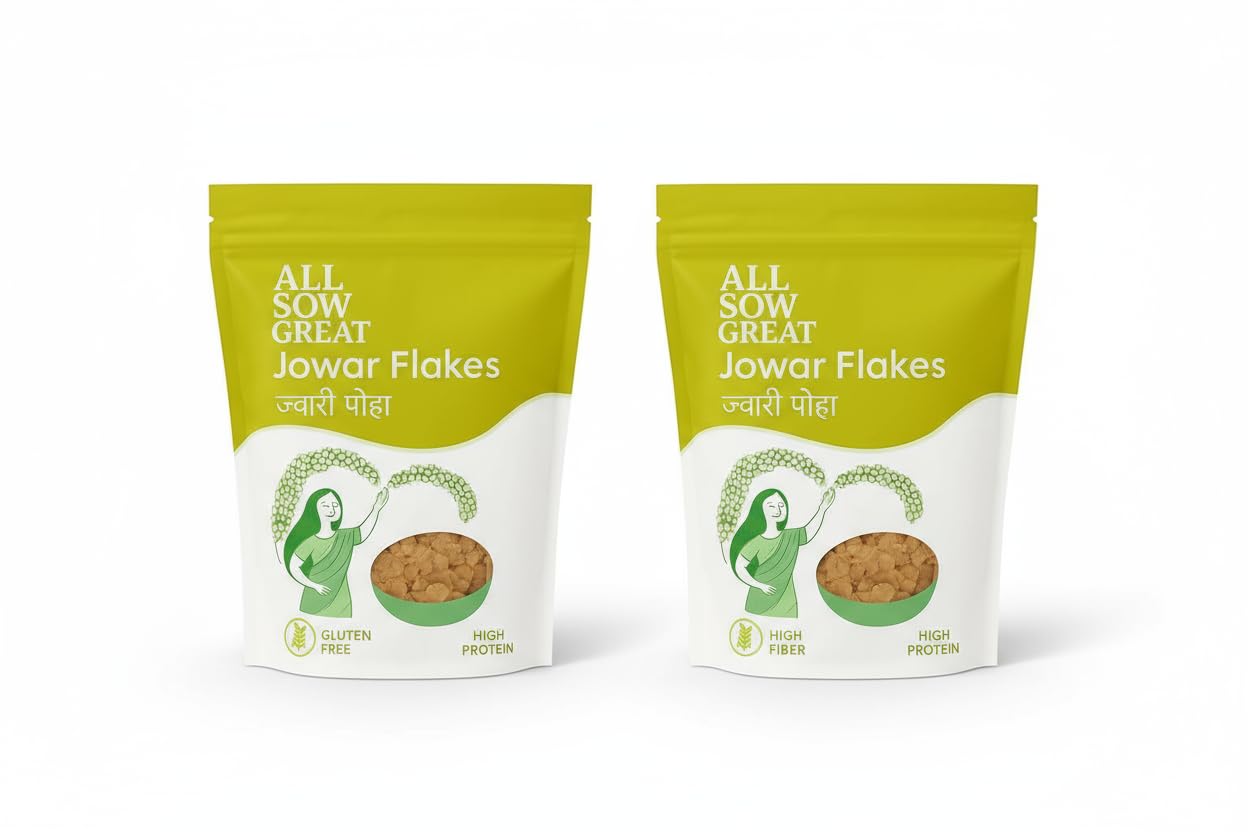All Sow Great Jowar Flakes | Gluten-Free & Vegan Millet Poha | High Protein, High Fiber & Low Fat Healthy Breakfast Cereal | Diet-Friendly Superfood Snack – 500g (2 x 250g Resealable Packs)-image-38