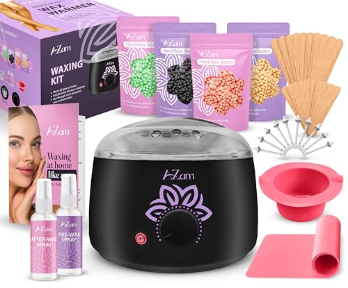 AZAM All-in-one At Home Waxing Kit for Hair removal,Wax pot Waxing Professiona+4 Pack Hard Wax Beads+Silicone Bowl 2 Treatment Oils Wax Kit Accessories Wax Warmer for Full Body Waxing