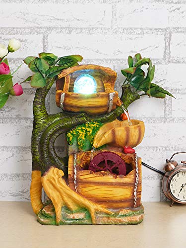 Image of Polyresin Adorable Table Top Indoor 2 Designer Steps Waterfall Fountain for Living Room Home Decor with LED, Speed Controller Pump & Crystal Ball (Size: 32 x 25 x 17.5CM | Color: Multi)