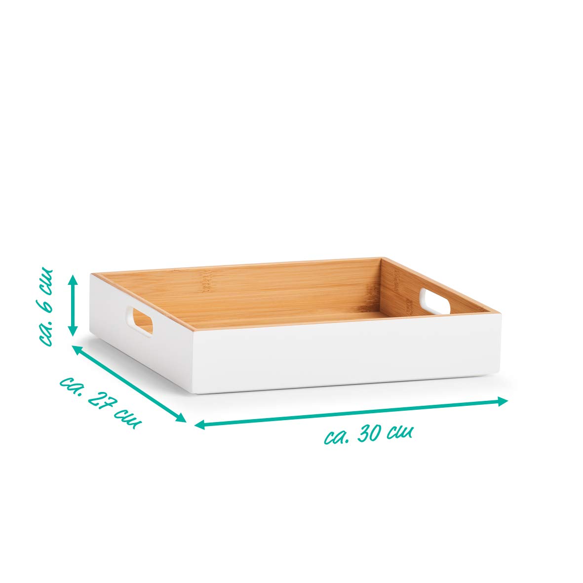 Zeller 13358 Aufbewahrungskiste, Bamboo, weiß, ca. 30 x 27 x 6 cm, stapelbar, seitliche Tragefgriffe, Ordnungsbox flach (Packung mit 4)