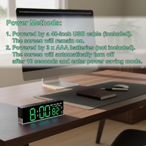 Image of Digital Alarm Clock 7 inch LED Display with Dual Alarm, Temperature, Date & Day Display, Adjustable Brightness, Soft Bottom Night Light, Desk /Table Clock for Home & Bedroom