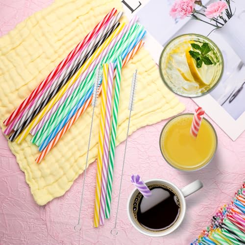 100 sztuk słomek wielokrotnego użytku, kolorowe słomki do picia z 2 szczotkami do czyszczenia, słomki plastikowe, twarde słomki, odporne na wysokie temperatury, słomki do smoothie, soków, koktajli
