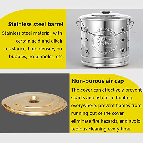 RongJian Verbrennungsofen aus Edelstahl, zum Verbrennen von Blättern und Altpapier, mit Auskleidung, Grill, Zünder, Zange, Mehreren Größen, DREI Farben-5