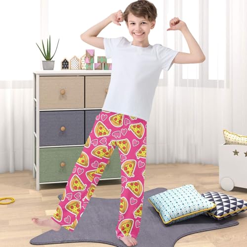 Boy's Pants Pink Pizza Lover Jogger Pants Elastic Waist Long Bottoms Trousers with Pockets 6-14 Years4