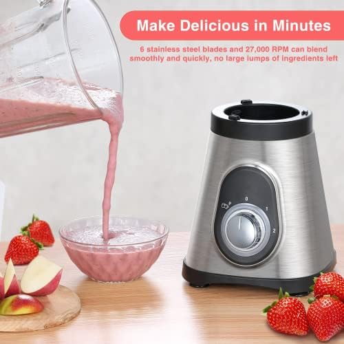 Blender Smoothie Maker, 700W Smoothie Maker with 3 Adjustable Speeds, Smoothie Blender with 1.5L Glass Jug, 6 Sharp Stainless Steel Blades for Smoothie, Milk Shake, Frozen Fruit and Ice Crush