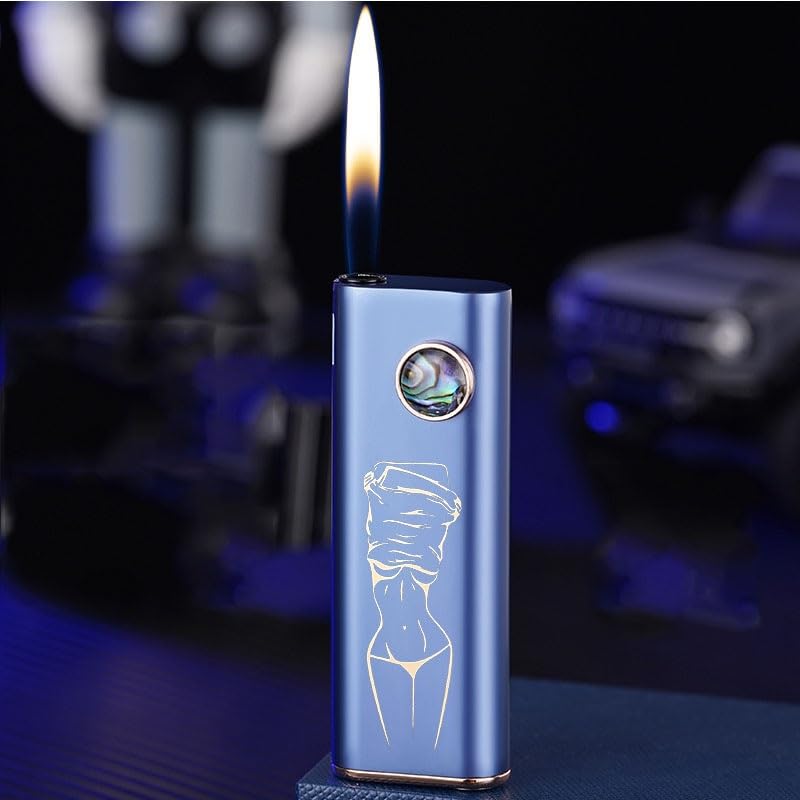 Encendedor recargable de llama abierta portátil azul miniatura 1