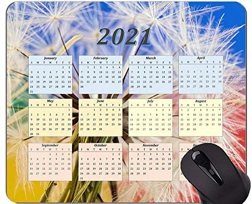 YENDOSTEEN Alfombrilla de ratón con Calendario 2021 de diseño Especial, Alfombrilla de ratón cómoda con Flor de Diente de león y Flores Silvestres para Juegos y Oficin