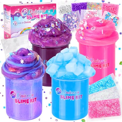 Ltteaoy Conjunto de Slime para 4 pacotes, 4 * 100 ml Schleim esponja com 11 acessórios, lima colorida para meninos e meninas, kit criativo de bricolage, presente ideal de aniversário e Natal para