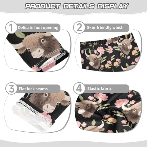High Cows with Flowers A Girls Leggings Athletic Pants Tights Stretch Bottom3
